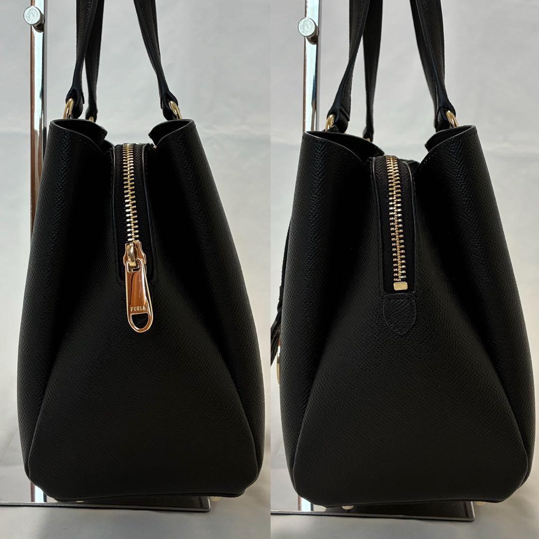 【未使用級/カード付】フルラ ミネルヴァ 2way ハンドバッグ レザー 黒