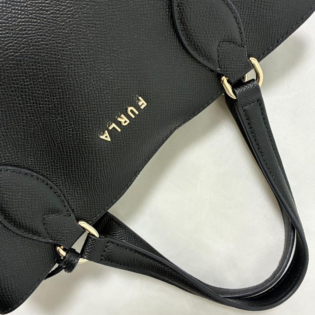 【未使用級/カード付】フルラ ミネルヴァ 2way ハンドバッグ レザー 黒