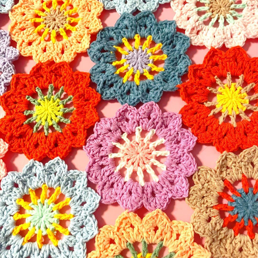 【大判75cm×140cm】春色お花のモチーフ編み♡マルチカバー♡ブランケット