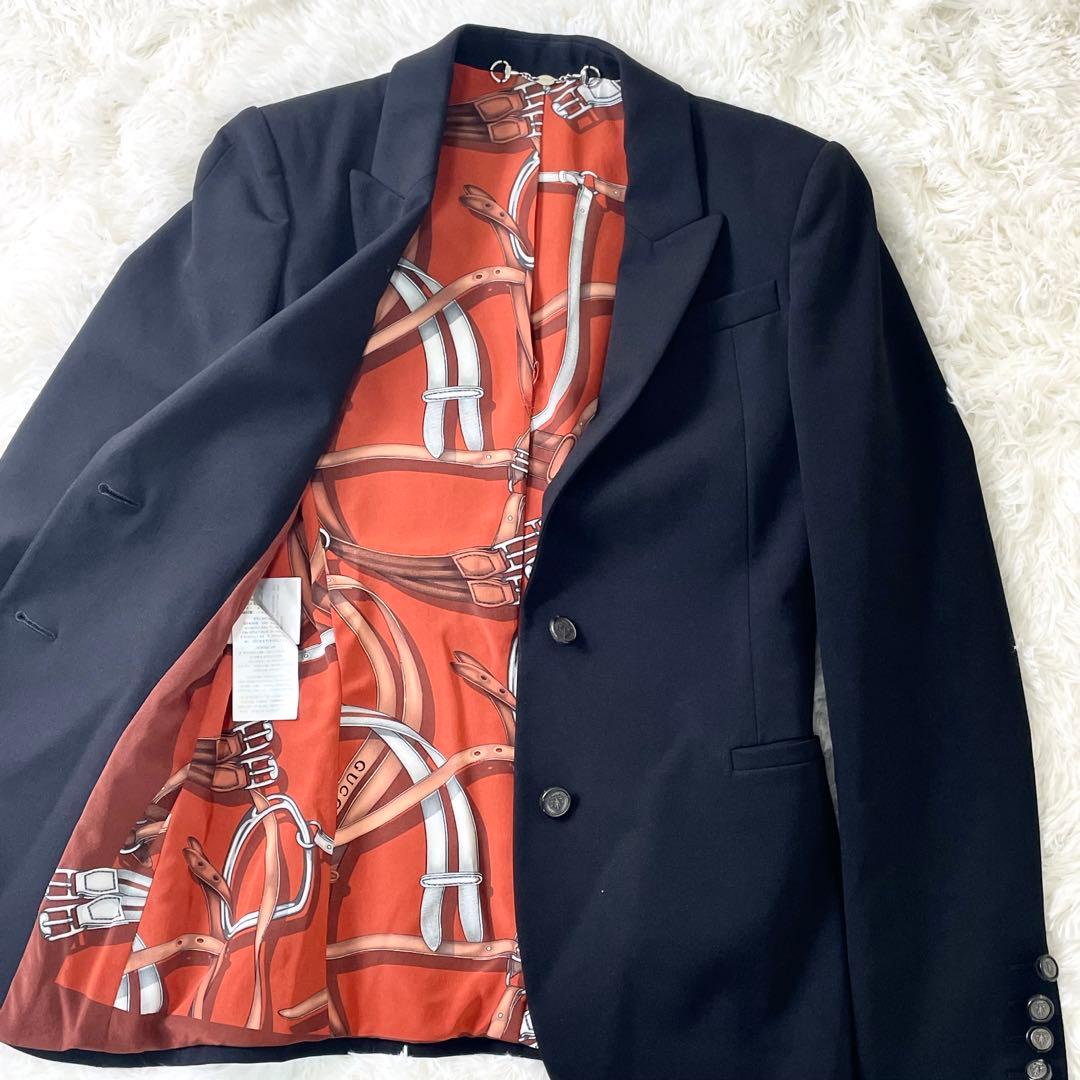 グッチ　GUCCI ホースビット　ジャケット　ブラック　黒　スカーフ柄