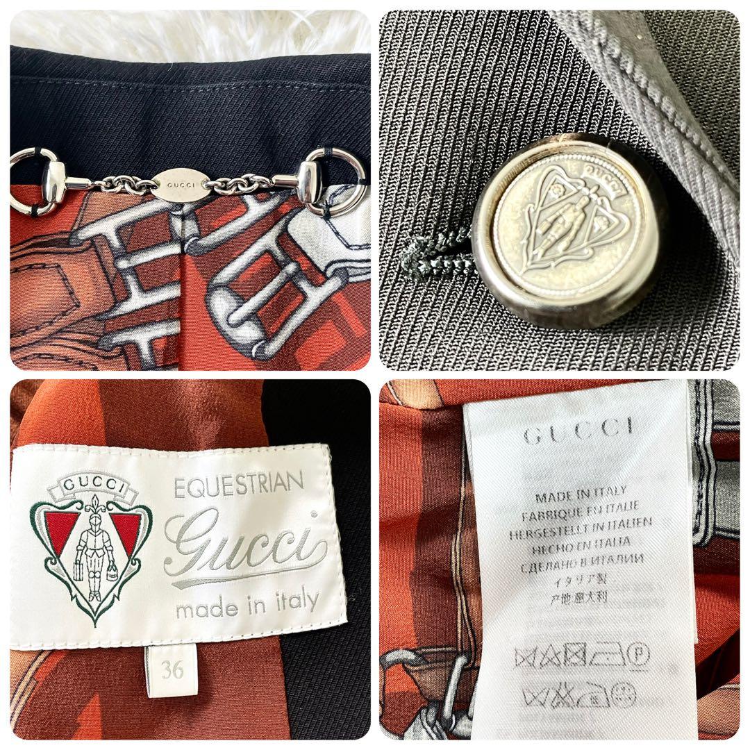 グッチ　GUCCI ホースビット　ジャケット　ブラック　黒　スカーフ柄