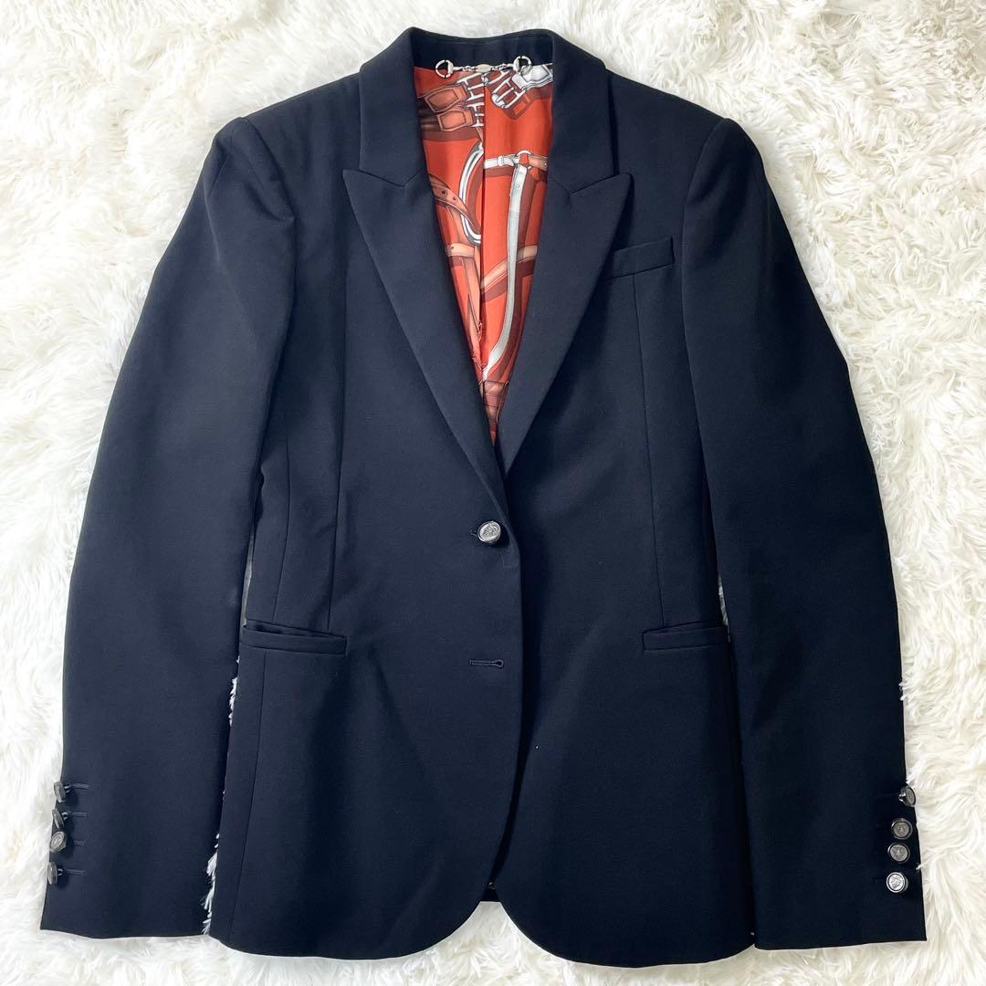 グッチ　GUCCI ホースビット　ジャケット　ブラック　黒　スカーフ柄