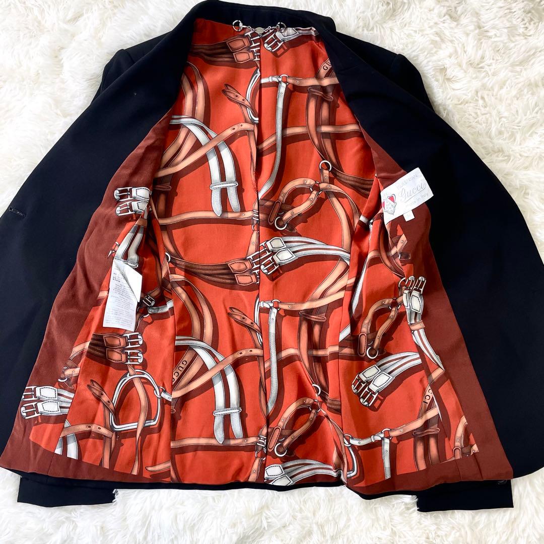 グッチ　GUCCI ホースビット　ジャケット　ブラック　黒　スカーフ柄