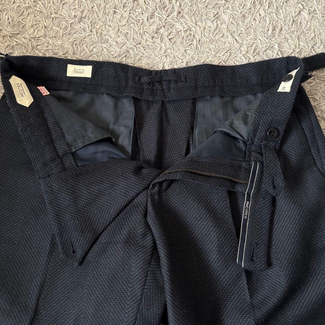 【48サイズ】INCOTEX スラックス カシミヤ混 サイドアジャスター ネイビ