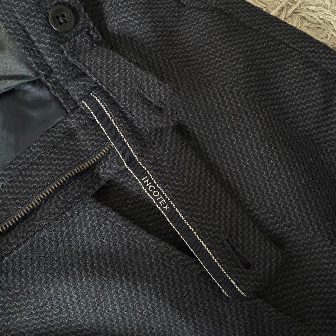 【48サイズ】INCOTEX スラックス カシミヤ混 サイドアジャスター ネイビ
