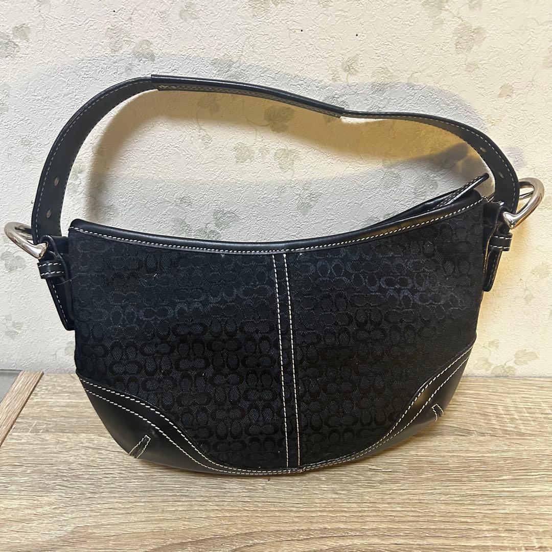 COACH コーチ ミニシグネチャー ワンショルダーバッグ グレー黒 6351