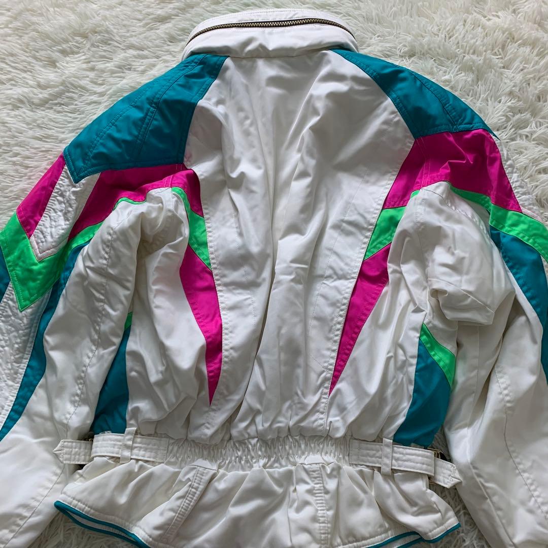 美品■アシックス レトロ　スキーウェア ホワイト マルチカラー M