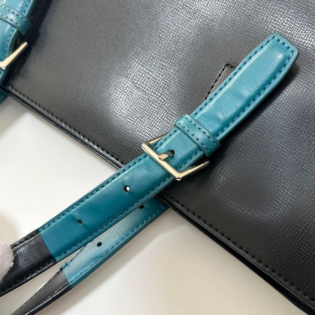 ポールスミス トートバッグ 黒×ターコイズ 本革 ビジネスバッグ A4収納可