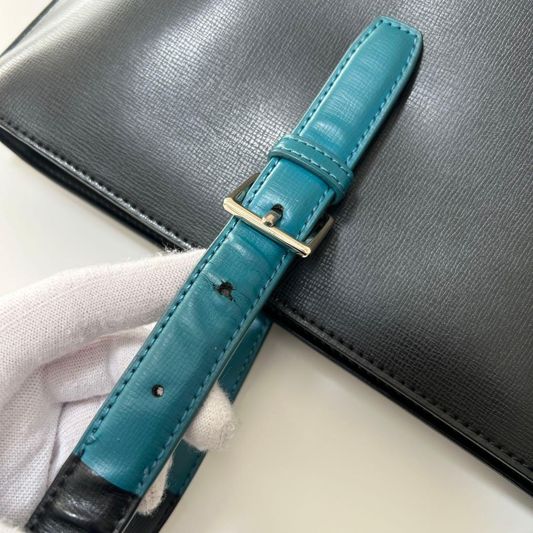 ポールスミス トートバッグ 黒×ターコイズ 本革 ビジネスバッグ A4収納可