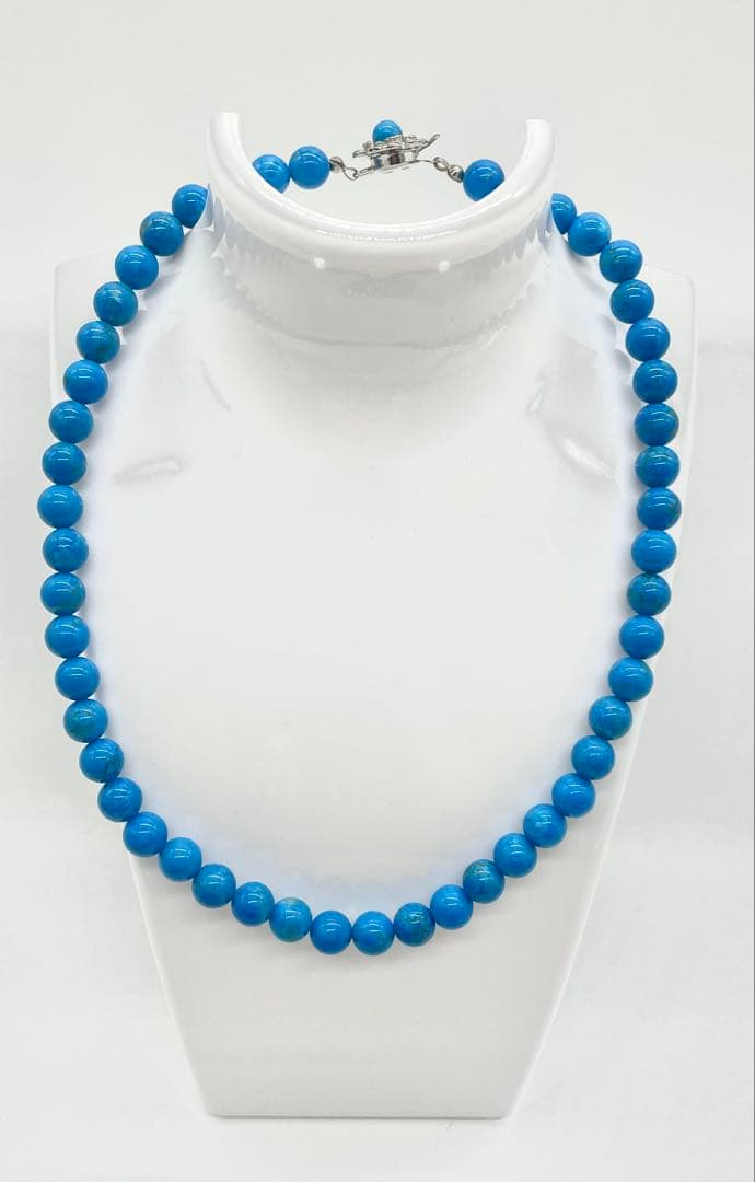 トルコ石 42cm ネックレス SV925 45g 7.5mm ターコイズ 鑑済