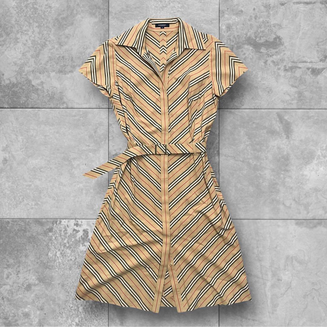 美品 バーバリーロンドン シャツワンピース 42 XL ベージュ ベルト y2k