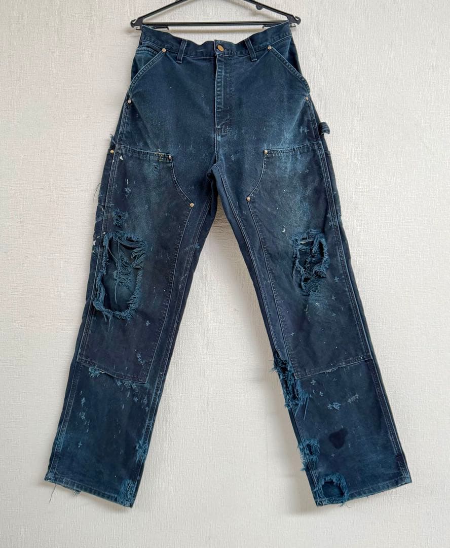 超スペシャル 33X32 W33 カーハート ダブルニー パンツ ブラック 黒