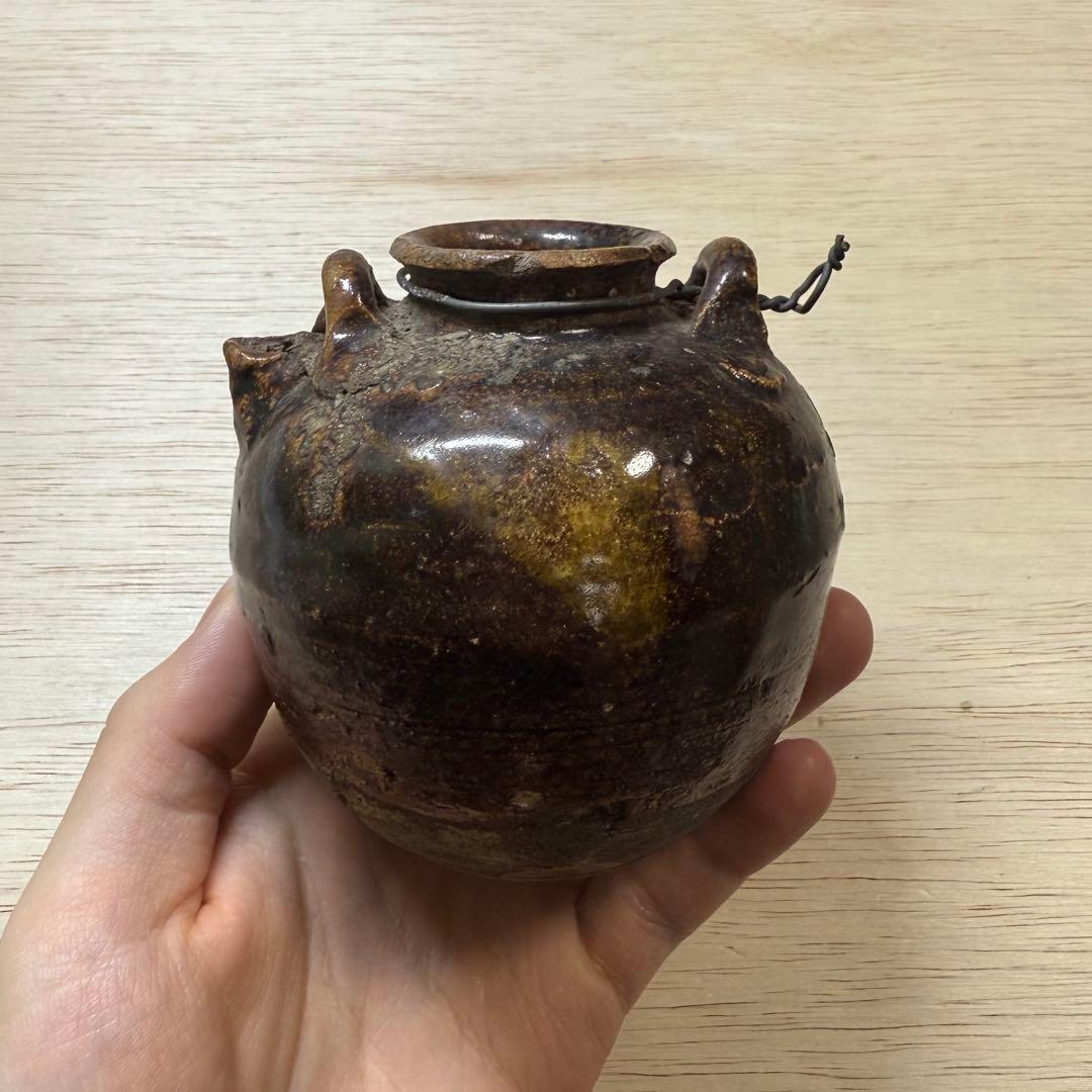 古瀬戸 鉄釉 小壷 水滴 花入 花生 江戸時代 茶道具 古美術 骨董 古常滑