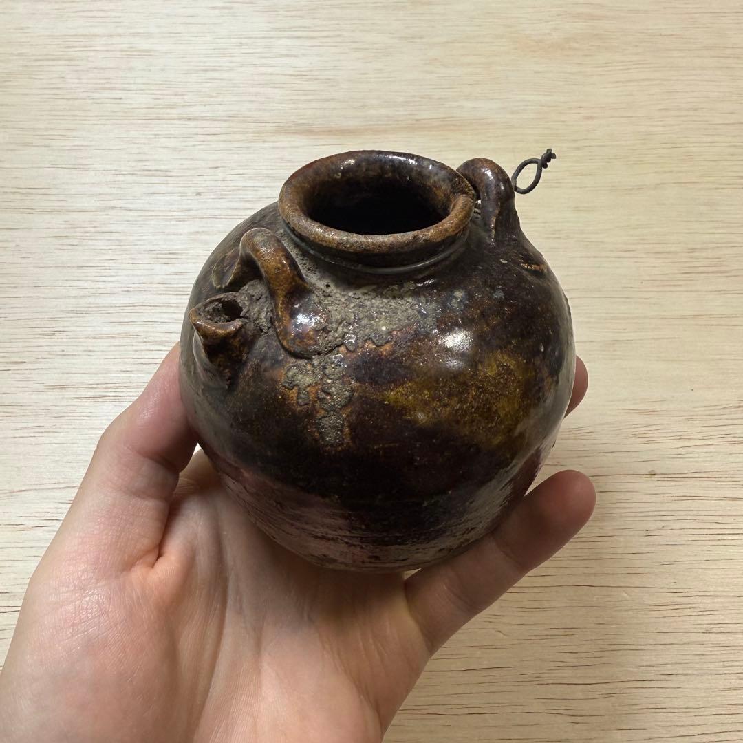 古瀬戸 鉄釉 小壷 水滴 花入 花生 江戸時代 茶道具 古美術 骨董 古常滑