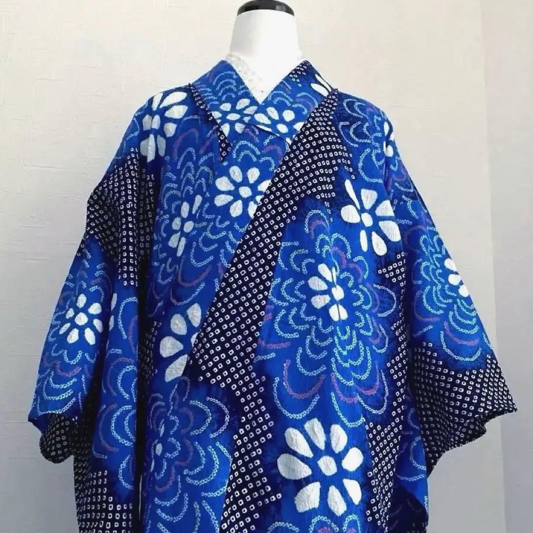 専用chaps❤️様 有松絞り　浴衣　上質　花模様　身丈160cm トーN2-78