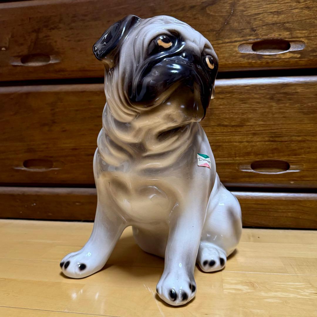 送料無料 大型40cm イタリア製 Demain パグ 陶器製 オブジェ 置物