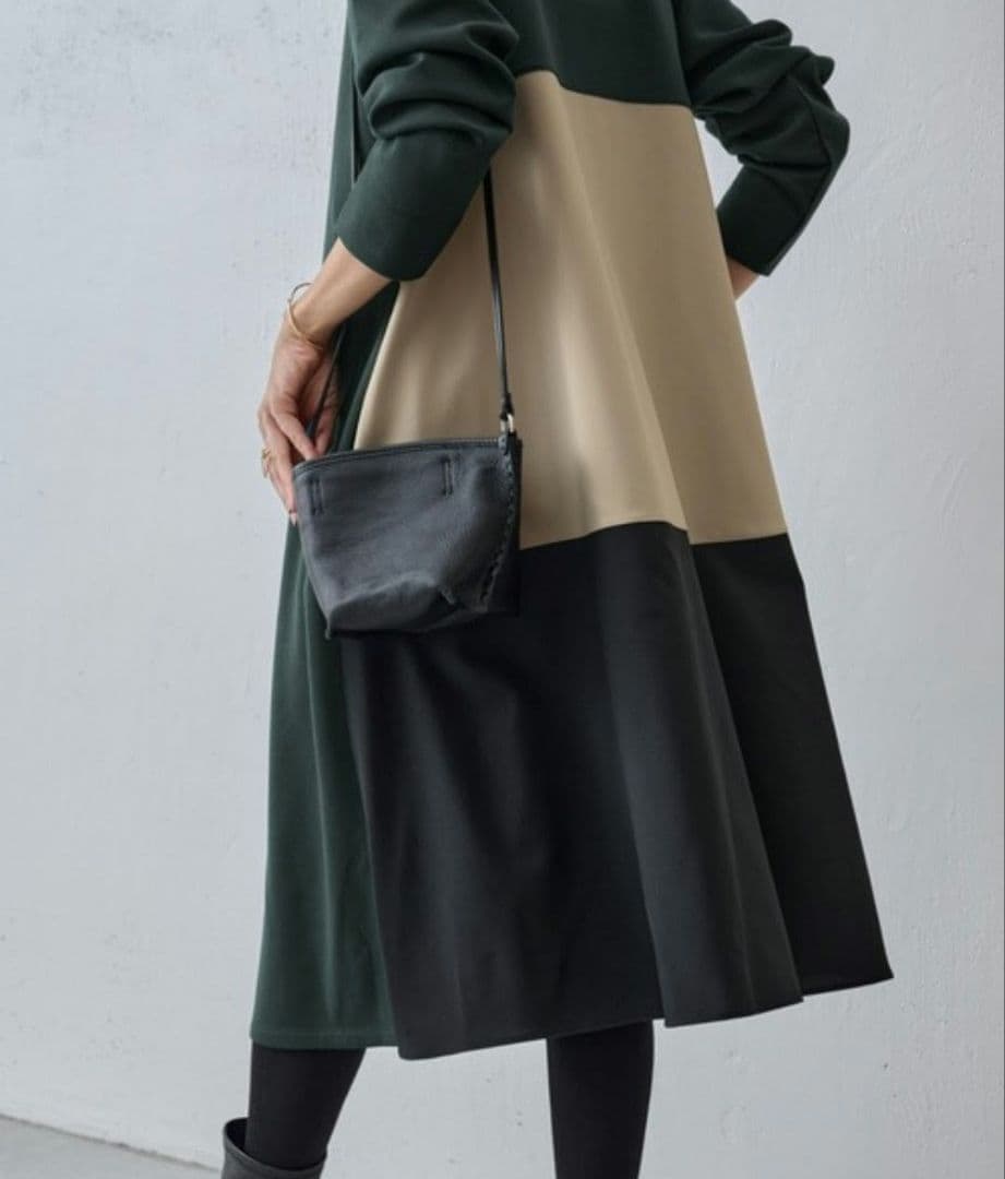 BEARDSLEY ✨洗える 後ろフレアバイカラーワンピース フリーサイズ