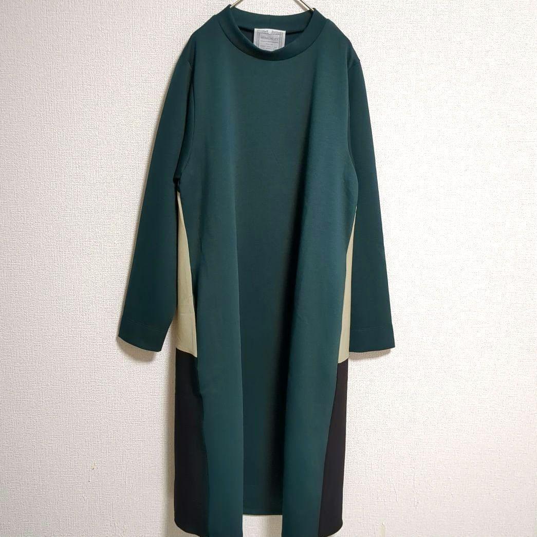 BEARDSLEY ✨洗える 後ろフレアバイカラーワンピース フリーサイズ