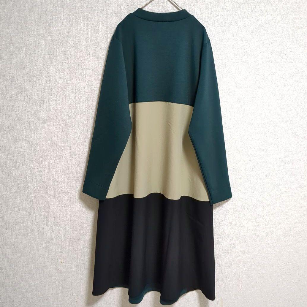 BEARDSLEY ✨洗える 後ろフレアバイカラーワンピース フリーサイズ