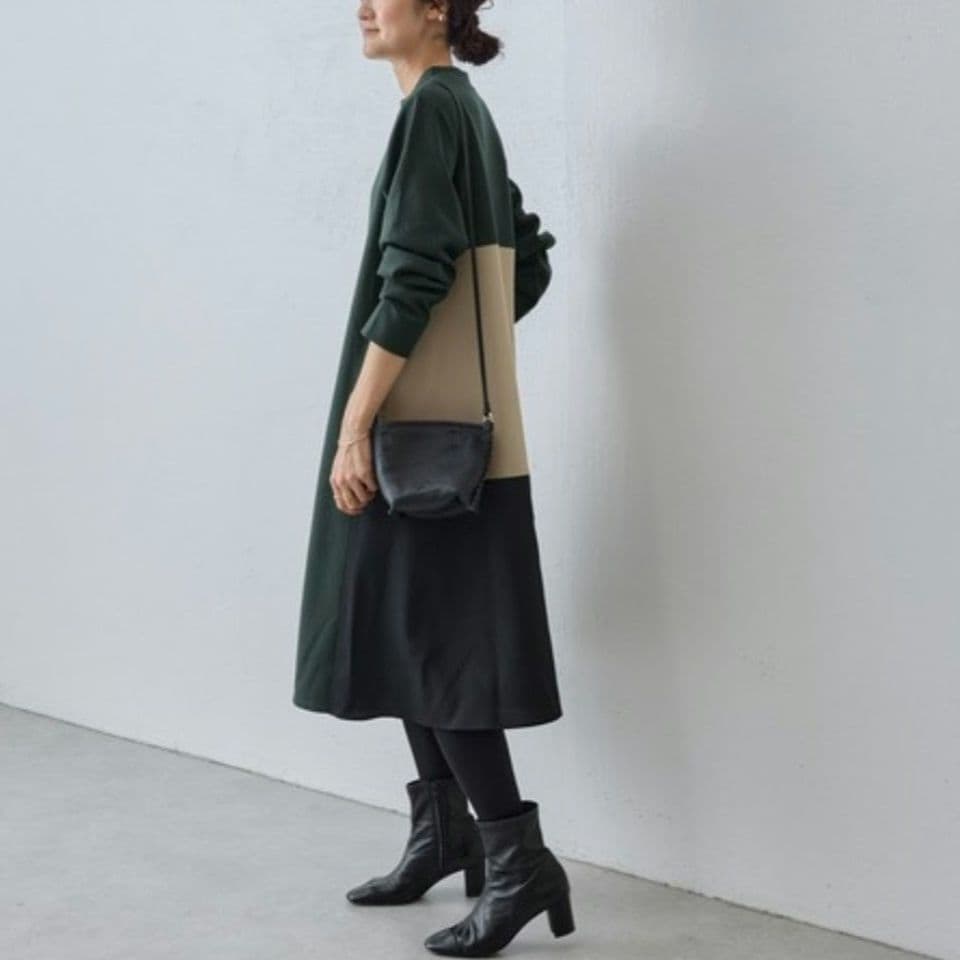 BEARDSLEY ✨洗える 後ろフレアバイカラーワンピース フリーサイズ