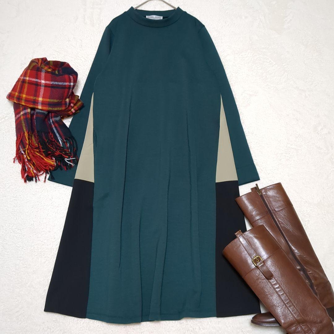 BEARDSLEY ✨洗える 後ろフレアバイカラーワンピース フリーサイズ