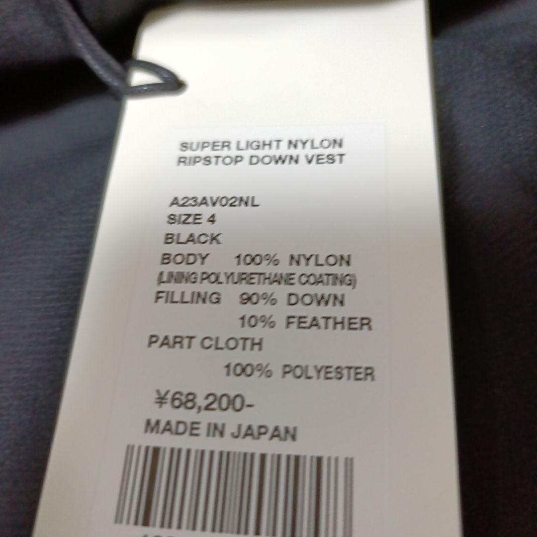 24AW オーラリー SUPER LIGHT ダウンベスト　黒　4　新品