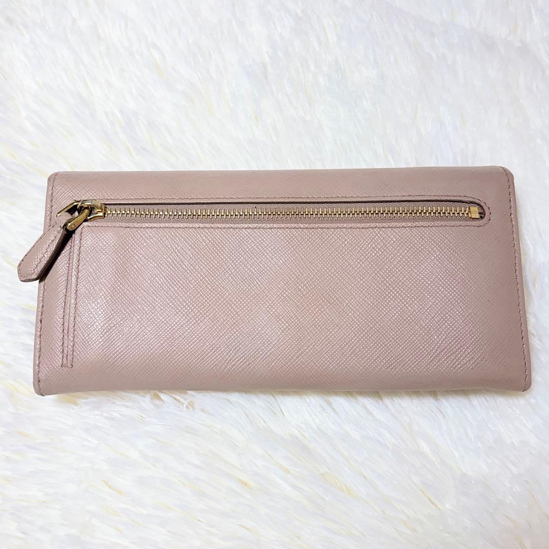 現行/美品✨PRADA サフィアーノレザー 三角ロゴ長財布 ピンクベージュ