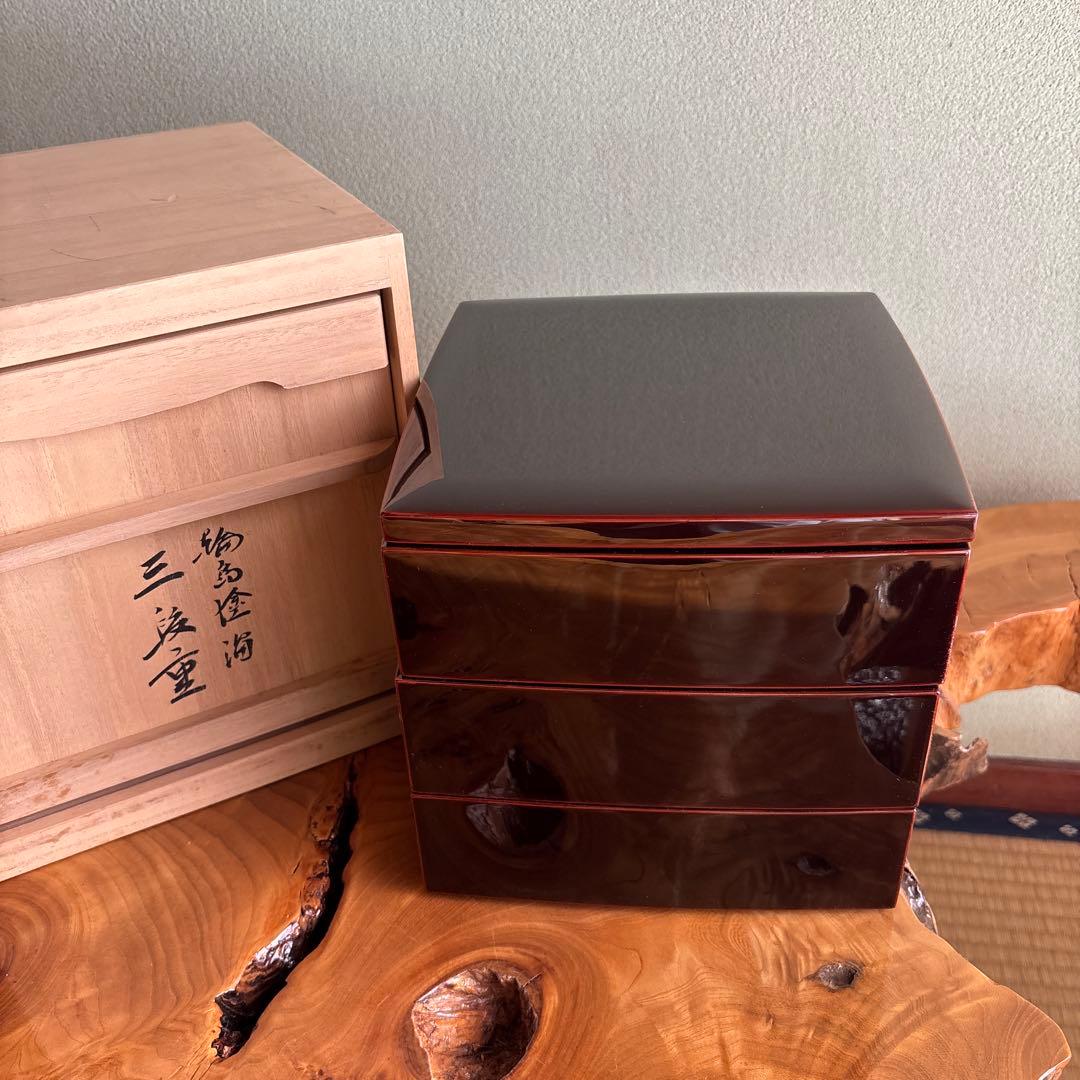 輪島塗 三段重 お重 共箱 桐箱