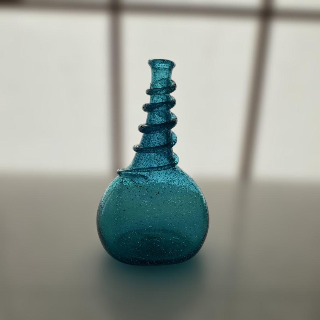 民藝　倉敷ガラス　小谷眞三さん　小谷ブルー　初期作品　紐巻き胴丸瓶