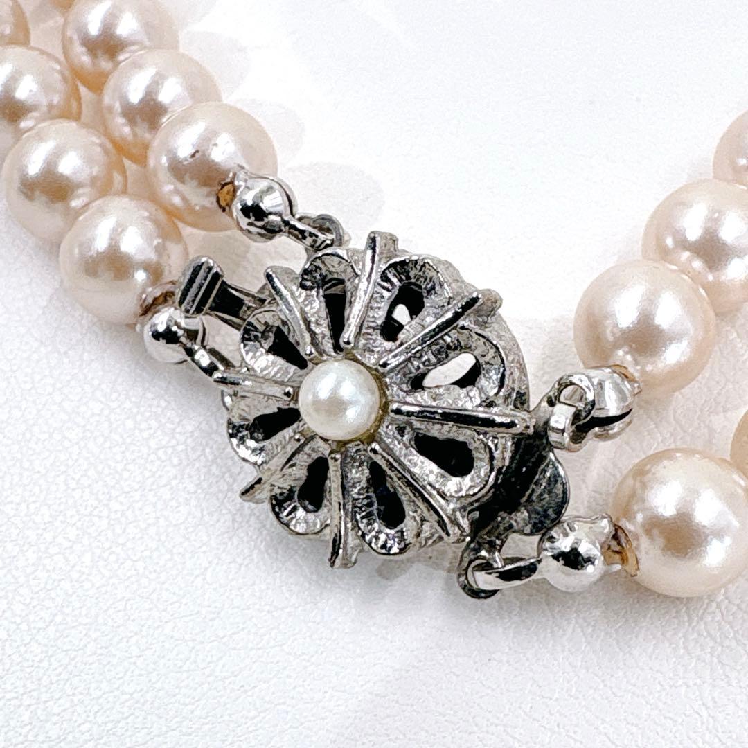 にしやん アコヤ 本真珠 パール 2連 1点物 ベージュ ネックレス