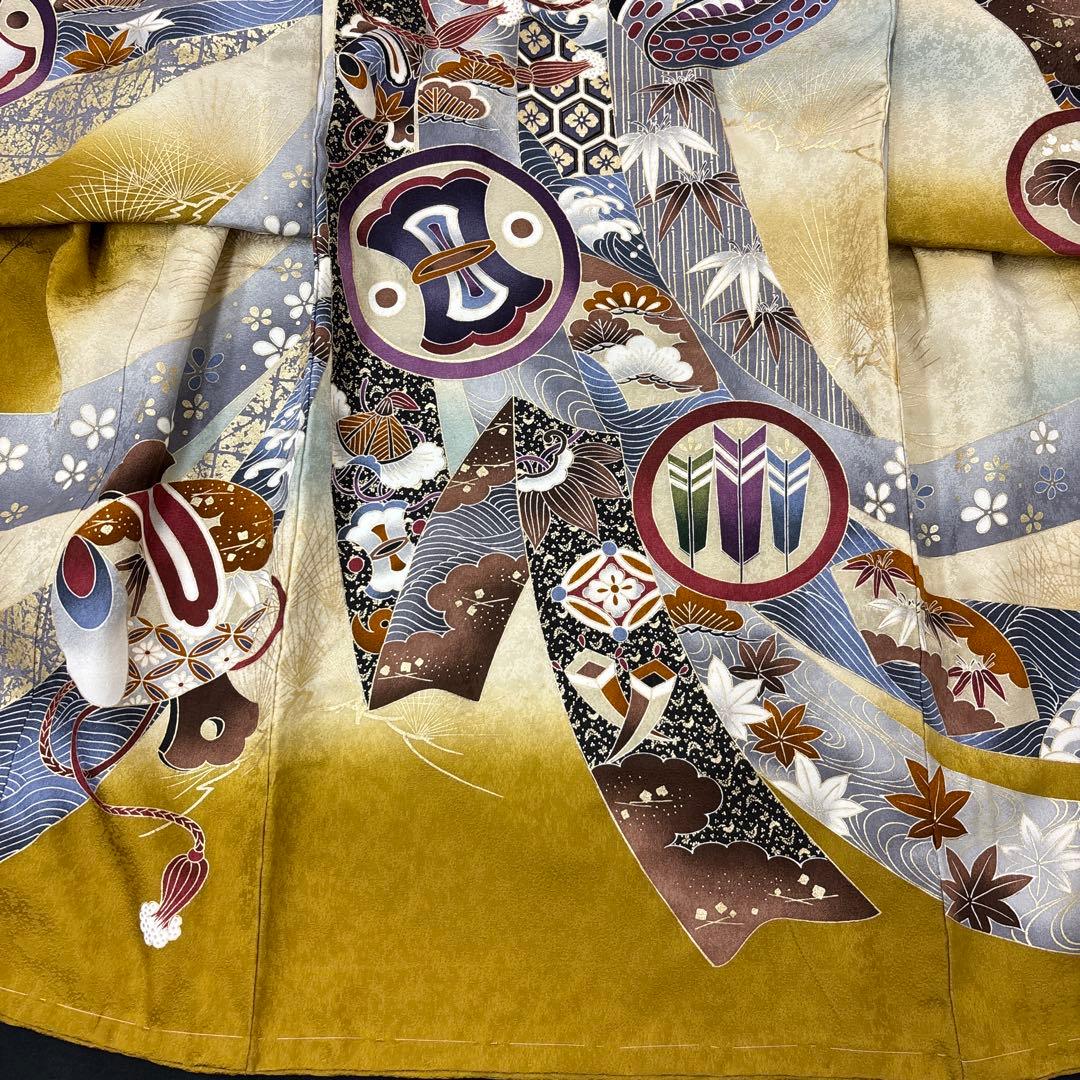 即決価格☆特選豪華刺繍入、大将兜龍、多色友禅古代祝い文、新品正絹産着祝着京友禅染