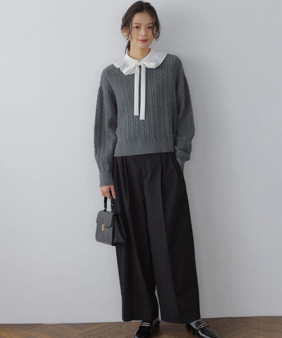 組曲　 ボウタイ付きフリルカラー ブラウス サイズ2