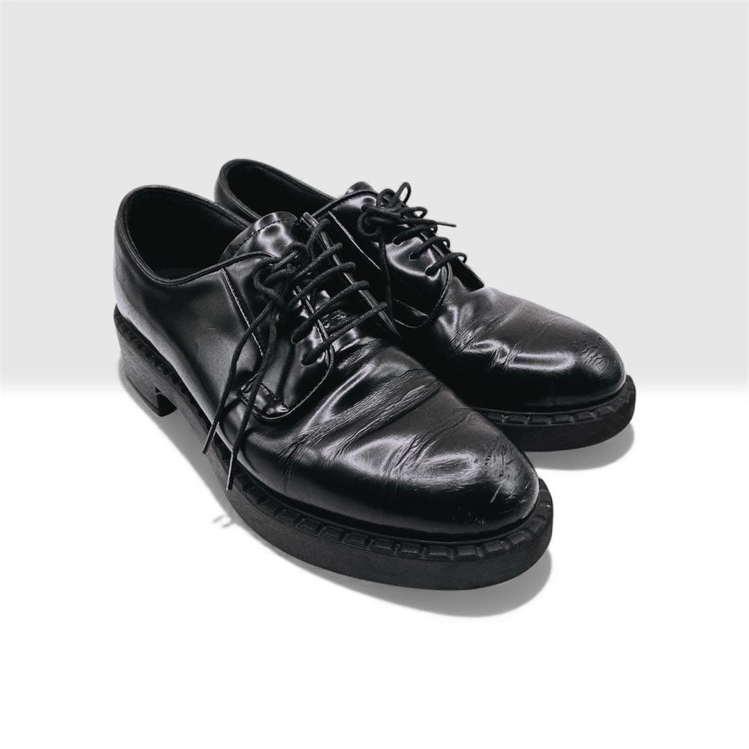 と*ぃ様 PRADA DNC713プレーン トゥ レザー ドレスシューズ 38