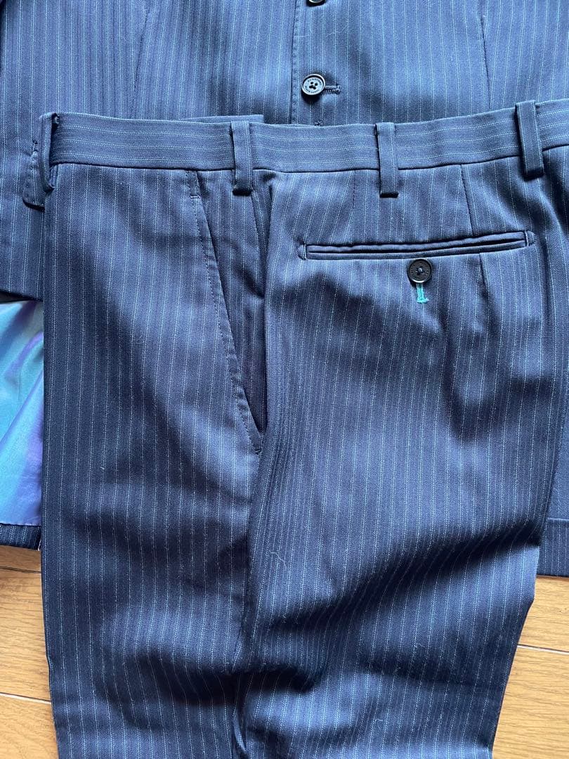 【美品】バーバリーブラックレーベル 3ピーススーツ 紺 38R 本切羽