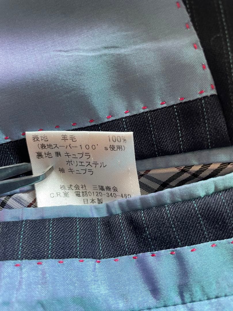 【美品】バーバリーブラックレーベル 3ピーススーツ 紺 38R 本切羽