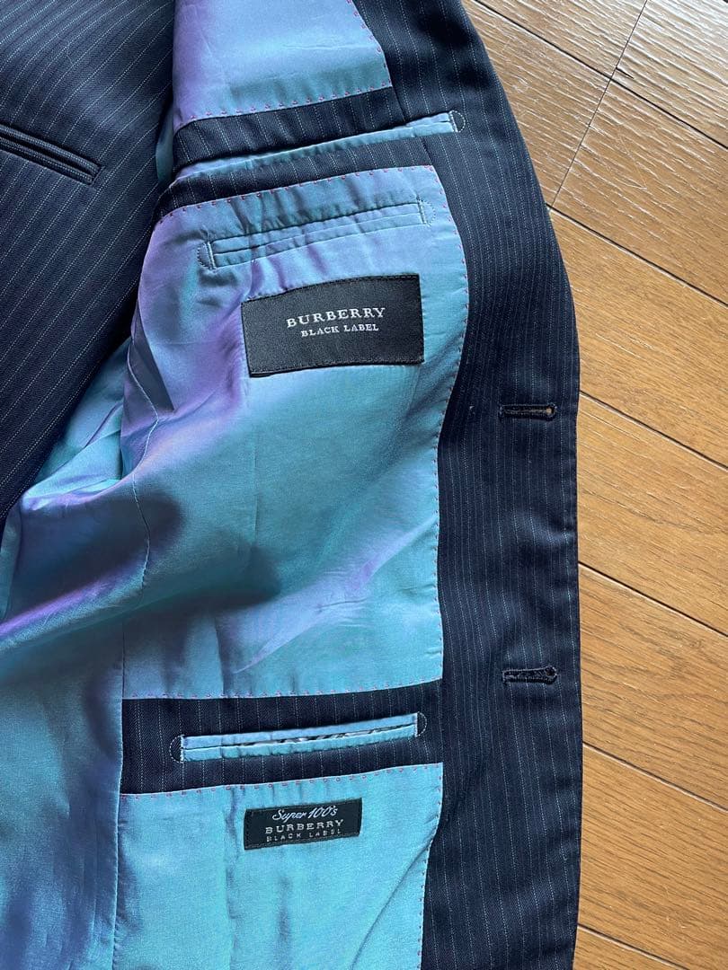 【美品】バーバリーブラックレーベル 3ピーススーツ 紺 38R 本切羽