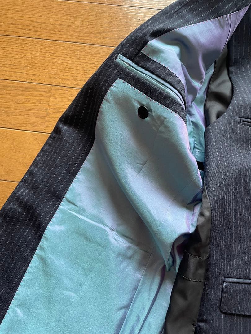 【美品】バーバリーブラックレーベル 3ピーススーツ 紺 38R 本切羽