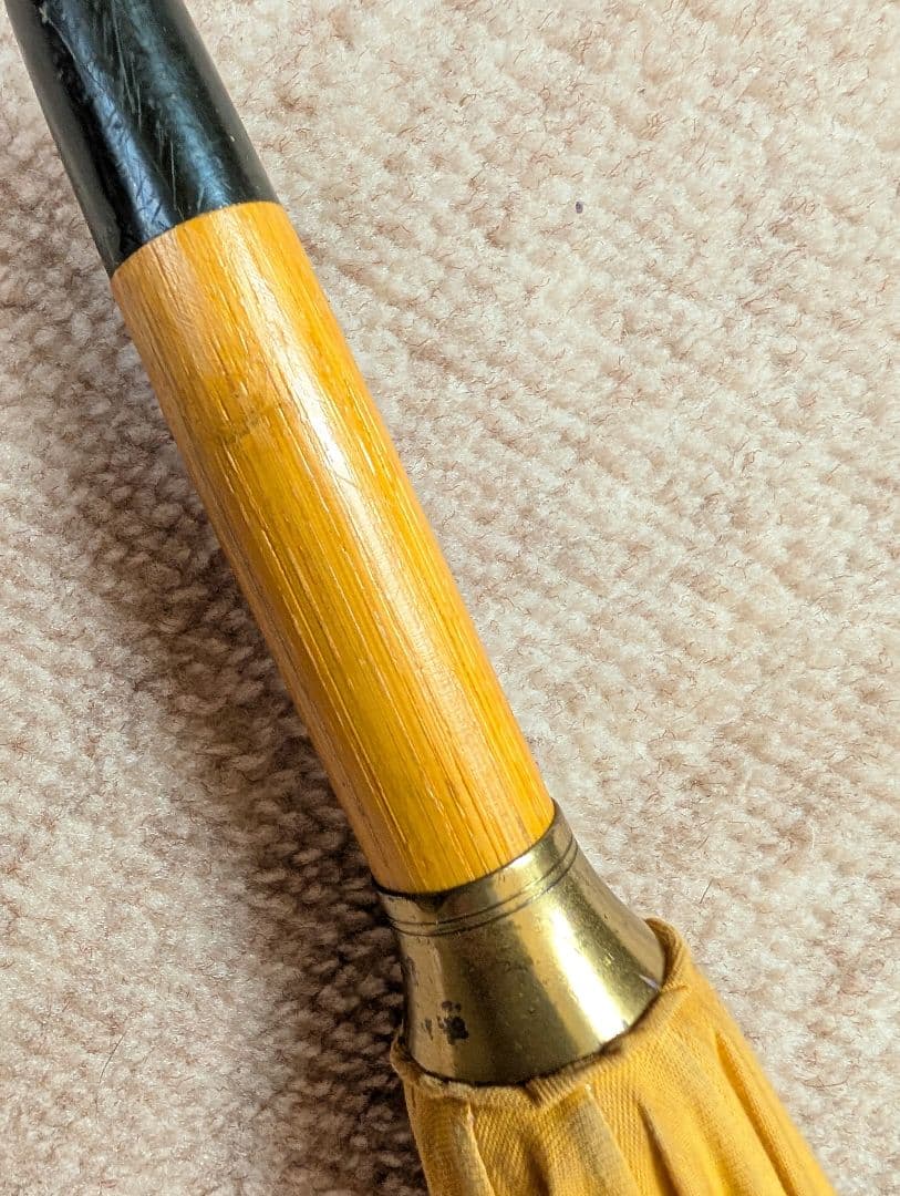 エルメス　傘　長傘　イエロー　レザーストラップ　　希少　ヴィンテージ　コットン混