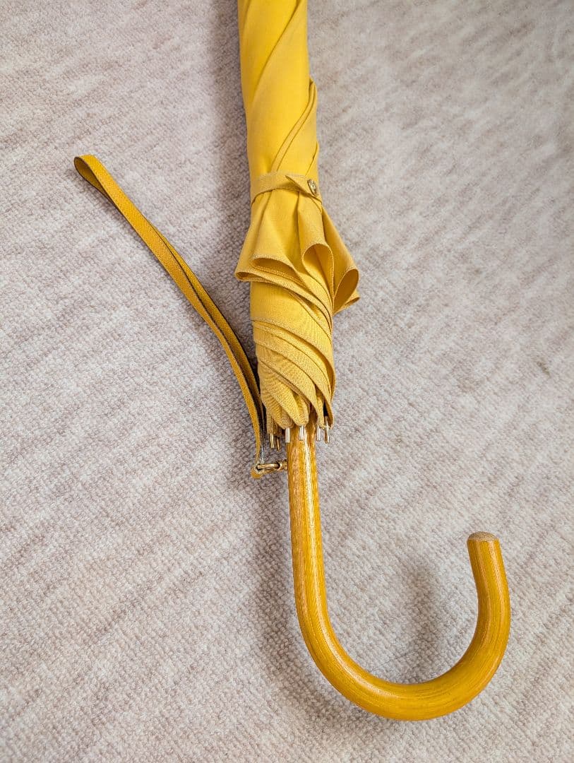 エルメス　傘　長傘　イエロー　レザーストラップ　　希少　ヴィンテージ　コットン混