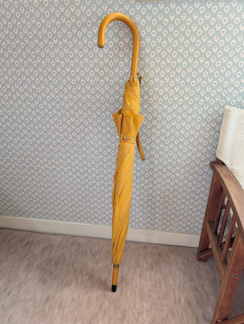 エルメス　傘　長傘　イエロー　レザーストラップ　　希少　ヴィンテージ　コットン混