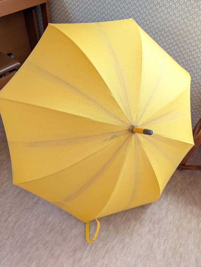 エルメス　傘　長傘　イエロー　レザーストラップ　　希少　ヴィンテージ　コットン混