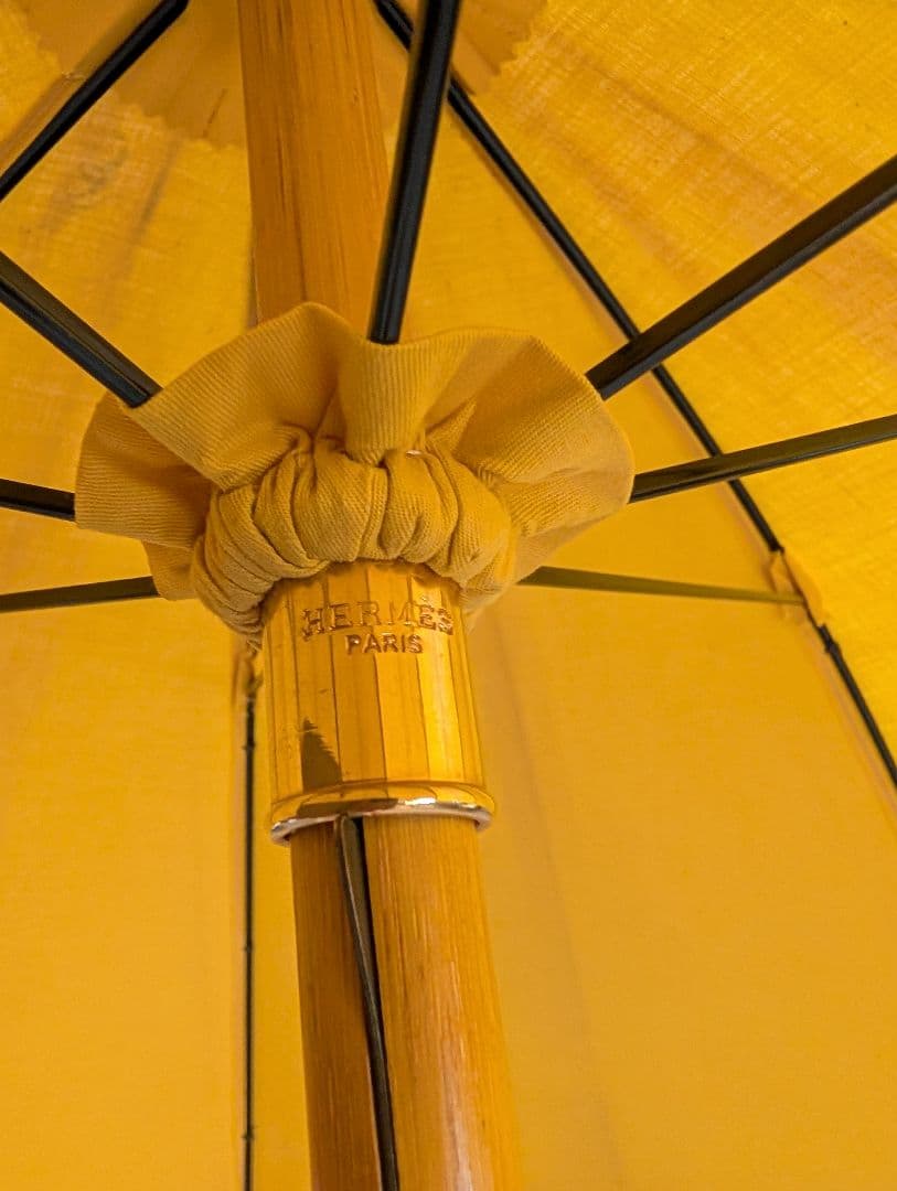 エルメス　傘　長傘　イエロー　レザーストラップ　　希少　ヴィンテージ　コットン混