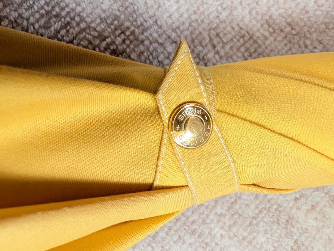 エルメス　傘　長傘　イエロー　レザーストラップ　　希少　ヴィンテージ　コットン混