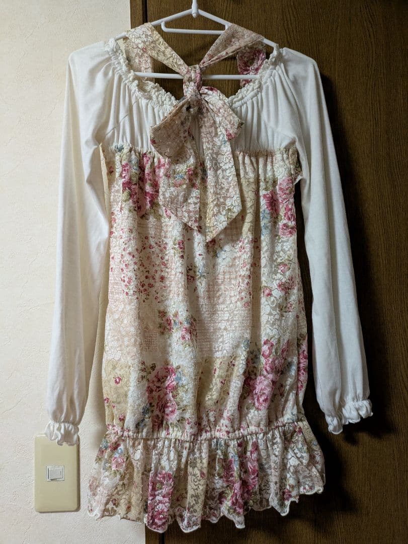 LIZLISA ベージュ×ピンクチェック花柄パワネホルターチュニック 平成 希少