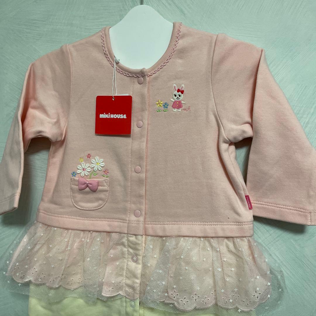 新品タグ付♡ミキハウス♡うさこレースフリルの可愛い〜カバーオール♡80