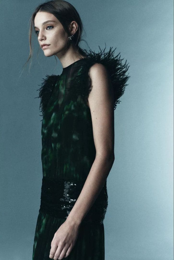 【ZARA】LimitedEdition プリント柄コンビワンピース　M