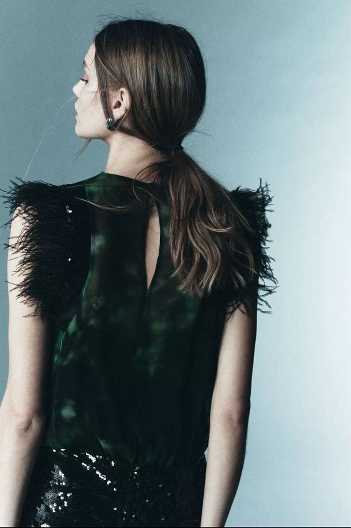 【ZARA】LimitedEdition プリント柄コンビワンピース　M