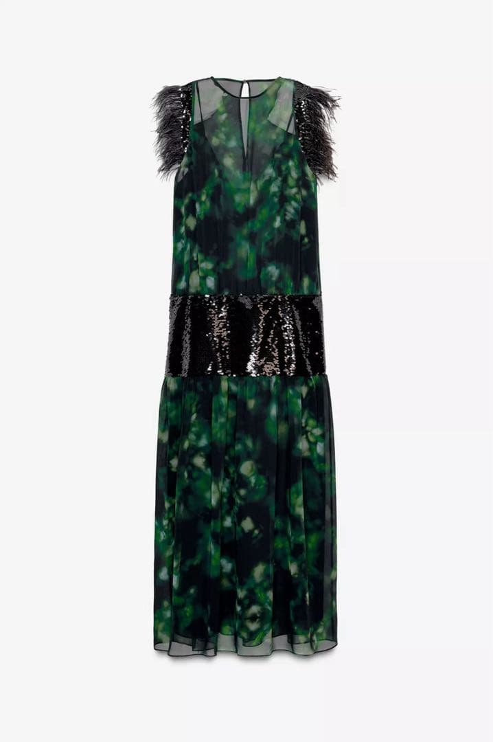 【ZARA】LimitedEdition プリント柄コンビワンピース　M