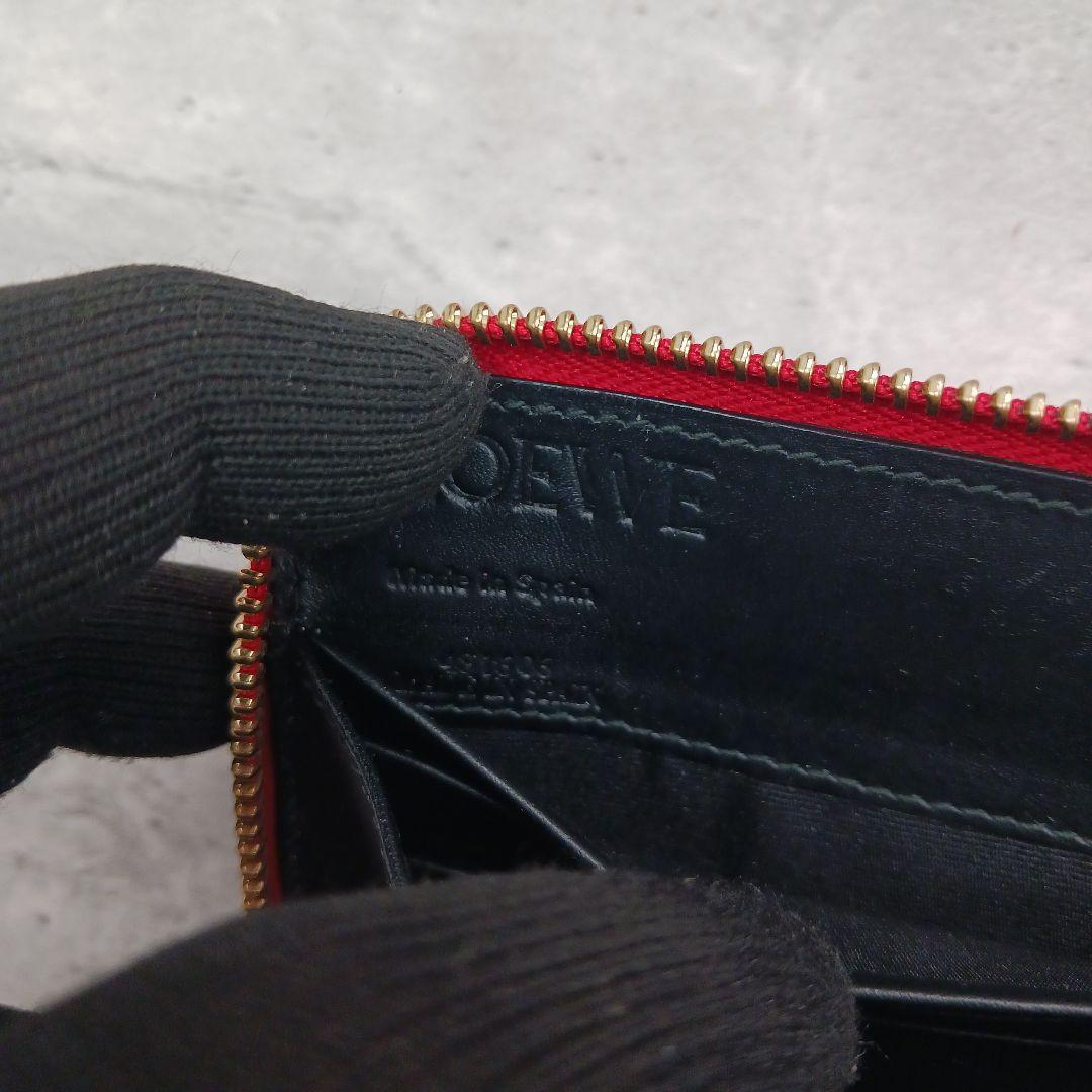 美品✨ ロエベ アナグラム ラウンドファスナー デカロゴ レザー 長財布 レッド