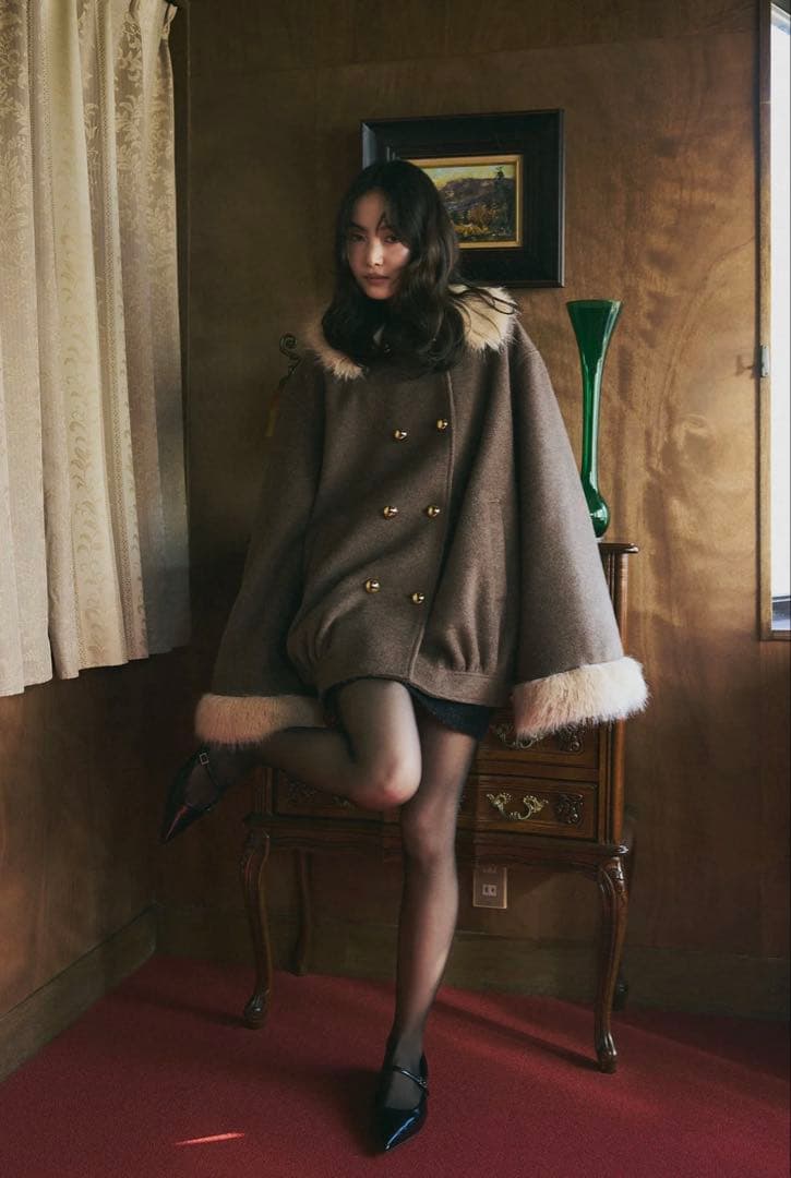Andequel ☀︎collar fur cocoon coat（Brown）
